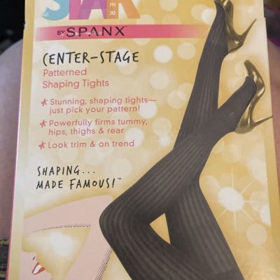 STAR POWER BY SPANX Patterned Shaping Tights Black Size F Ribbed Row Pattern